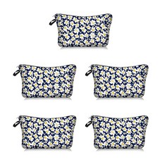 雛菊圖案組合化妝包 5個組 海軍藍