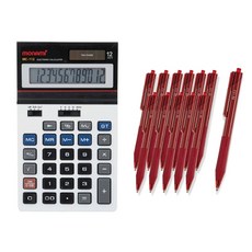 모나미 계산기 MC-112 + 볼펜 FX153 1.0mm 12p, 레드, 1개