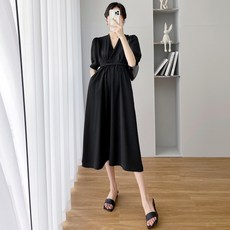 孕婦V領哺乳連身裙