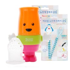 Yecomam 果汁咬咬樂+替換頭+奶嘴夾 2入 隨機出貨, 橘色, 1組