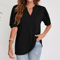 알로데 여성용 마가 셔링소매 브이넥 반팔 티셔츠