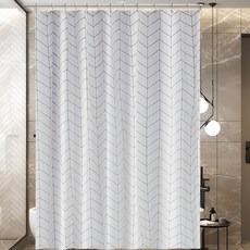O&Living 防水浴簾 + 浴簾環套組, 1套, 人字紋白色