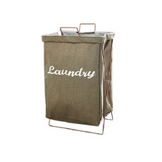 鐵材把手折疊式布質洗衣籃, 1個, 橄欖