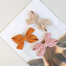 하라로이 여아용 골드도트 골덴리본 집게핀 3종 세트