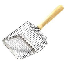 doongdoongpet 不鏽鋼木柄半月形貓砂鏟, 1個, 混色