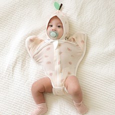 MeRebe 新生兒用緹花輕薄甜睡襁褓衣+帽子套組