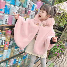 Miso Papa女童款冬季趣味毛絨連帽披肩