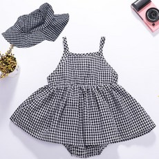 JOY MULTI 孩童泡泡紗格紋無袖連身裙+帽子