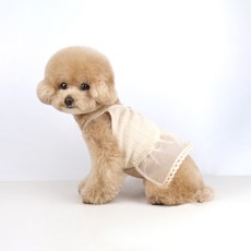 Grooming Dog 寵物時尚小蝴蝶結連身裙 無袖款透視紗裙, 1個, 米色