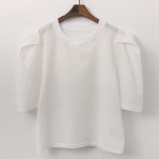 티탁 여성용 통기성 빅사이즈 데일리 배색 라운드넥 반팔 소녀팝 볼륨 블라우스