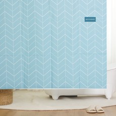 디바인헤링본 패브릭 방수 샤워커튼 + 메탈 집게링 10p 세트 블루, 혼합색상, 1세트, 멀티(혼합)컬러