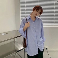 Doobom 女款時尚條紋長袖襯衫