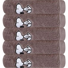 松月毛巾 Snoopy Miyu 30支棉 洗臉毛巾 140g, 深灰色, 5條