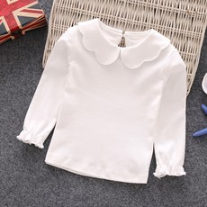Uvely 女童貝肯莫蕾絲領荷葉邊袖素色長袖T恤