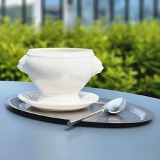 HOREKA獅子頭雙手洋蔥湯碗 中+托盤組, 1套, 奶油白