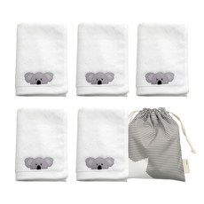 SEMOMS 無尾熊刺繡毛巾 5入+收納袋, 乳白色, 1組