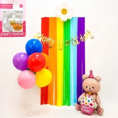 파티쇼 무지개 레인보우 스트리머 생일파티 세트, 곰돌이핑크, 1세트