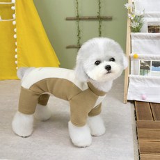 PASTEL PET 寵物拼色刷毛連身衣, 米色, 1個