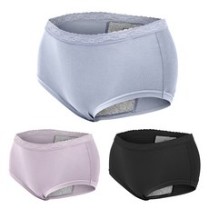 GIAT 吉亞特 石墨烯柔感防漏生理褲 蕾絲款 530864 3件組, 晶石黑 + 雲水藍 + 丁香紫