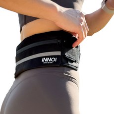 Innoi 腰包3口袋防水水瓶收納跑步腰帶 IRN-05, 黑色, 1個