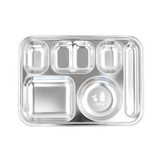 白色米飛兔不鏽鋼方形餐盤 6格 大, 單色