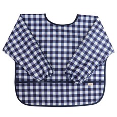 Derhappy 兒童美術罩衫 防水長袖圍裙 格紋, 海軍藍
