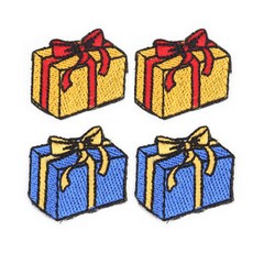 電繡布貼 禮物盒 2款 2入, 1套, 紅色, 黃色