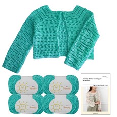 yarna 써니 밀키 가디건 뜨개실 45g x 4p + 인쇄도안 세트, 121 아쿠아, 1세트