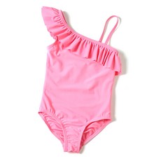 女童款粉色荷葉邊連身泳衣