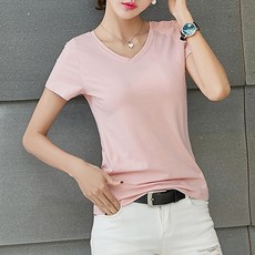 루나걸 여성용 엠바 스판 브이넥 티셔츠 L24SMT051702