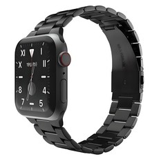 SINJIMORU 三重設計不鏽鋼jubilee智能手錶錶帶 24mm, Metal Black, 1個