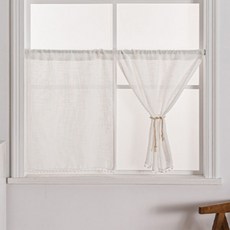 韓國 GNY 白色毛球窗戶遮蔽短窗簾 2入, 單一顏色