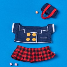 BUTTERSHOP 紅色格紋校服上衣 + 裙子娃娃衣套組, 1套, 海軍藍
