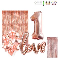 minittine 1週年紀念 LOVE 浴簾居家派對套組, 玫瑰金, 1套