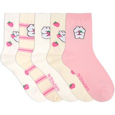 parkgoon 女款草莓兔子中筒襪5雙組
