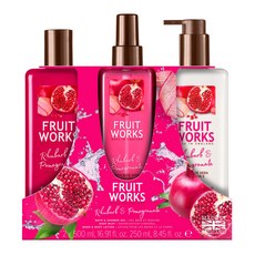 FRUIT WORKS Rhubarb&Pomegranate沐浴凝膠 500ml+身體香氛噴霧 250ml+身體乳液 500ml, 1組