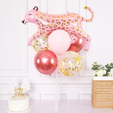 豹紋氣球支架組, 3套, 粉紅色, 馬卡龍粉色, 鉻金玫瑰棕色, 金色亮片