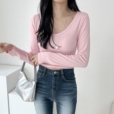 투데이앤룩 여성용 프란 브이넥 크롭 긴팔 티셔츠