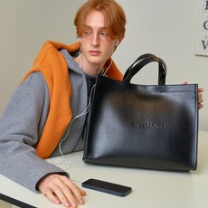 JILLSTUART 男士紙質皮革托特包, 黑色