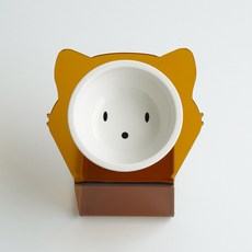 Maggie & Bo 寵物 Kitty 站立式傾斜餐碗 Medium 11cm + 陶瓷碗組, 1套, 棕色