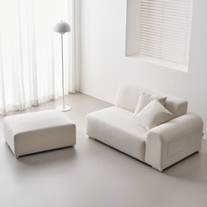 웰퍼니쳐 하린 패브릭 2인용 소파 좌형 + 스툴 + 쿠션2p 세트 방문설치, 아이보리