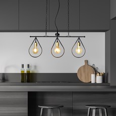 원하 인테리어 펜던트 3등 식탁등 17805-3, 블랙