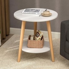 ROI라이프 거실 침실 소형 원형 테이블 2단 48 x 48 x 62 cm, 웜화이트, 1개