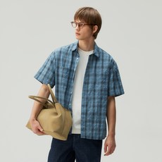 MIND BRIDGE 男女通用 Air Cool 皺褶格紋寬鬆版型短袖襯衫 MZWS3157