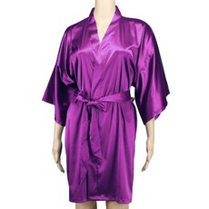 緞面浴袍 短款, 紫色的, 1個