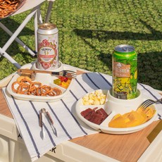 露營多功能分隔點心啤酒下酒菜盤 獨酌方形託盤 + 圓形託盤組, 單一顏色, 1套