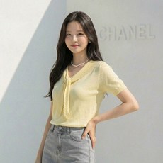 MEICHEL 女款抓皺綁帶鏤空蝴蝶結短袖針織T恤 12961