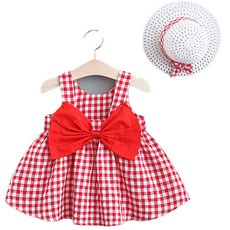 JOY MULTI 女孩童大蝴蝶結格子連身裙+帽子