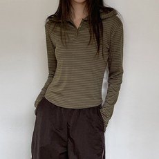 Sugarfun Robina 橫條紋 條紋 鈕扣 連帽 T恤