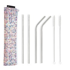 不鏽鋼直吸管 2入+彎曲不鏽鋼吸管 2入+清洗刷 2入+ 防水袋, 1套